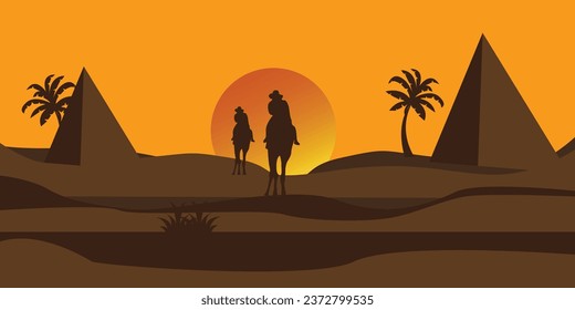 Ilustración vectorial del desierto con paisaje arábigo