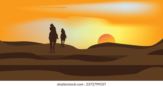 Vector desert illustration with arabic desert landscape