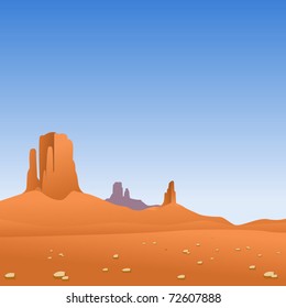 A Vector Desert Landscape with Mountains and Blue Sky