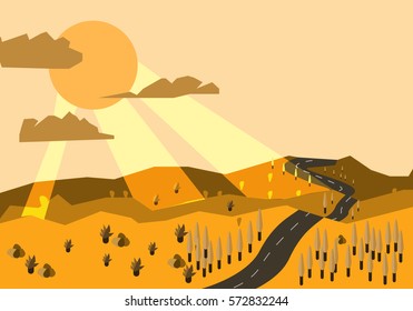 vector desert landscape on yellow tone color