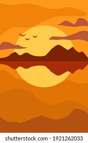 Vector desert landscape with sun minimalistic concept. Poster for the living room, children's room. 