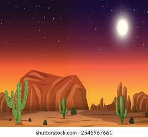 Vector desert night landscape with moon and stars Pro Vector 
