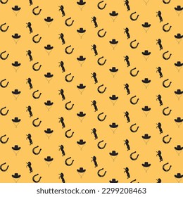 Vector desert pattern with horse, horseshoe and cowboyhat icons.