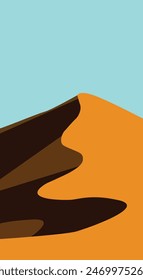 Vector desert sand mountains shadow sandy, with blue sky Abstract landscape poster.