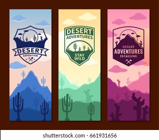 Vector desert vertical banner set.