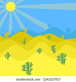 Vector Desert wavy landscape with dunes in a minimalist style. Flat design. Boho decor for prints, posters and interior design. Mid-century modern decor. Vector desert illustration.