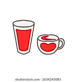 Vector design 1 cup theme heart and 1 drink glass in white background