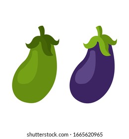 Vector design of 2 purple and green eggplants with a white background.