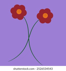 Vector design of 2 red flowers on purple background