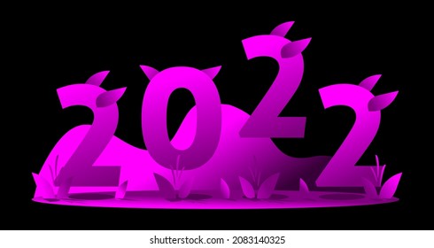 Vector Design 2022 and Mountain Bukit with Tropical Purple Violet Happy New Year