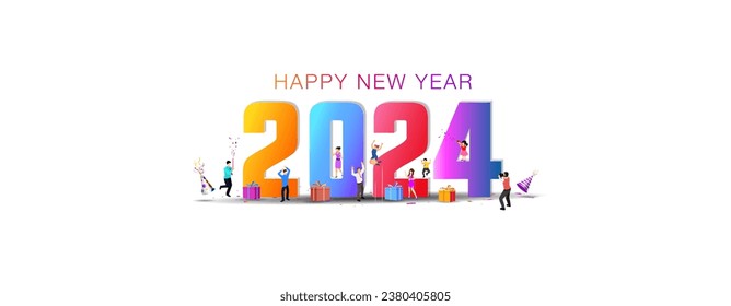 Vector Design of 2024 Happy New Year. Welcome and fun party celebration Poster.