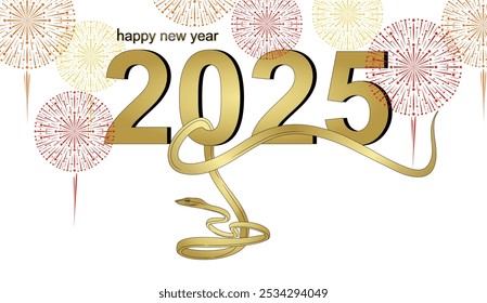 Vector design 2025, snake and fireworks