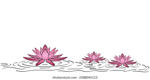 vector design of 3 lotus flowers in water, for Vesak day