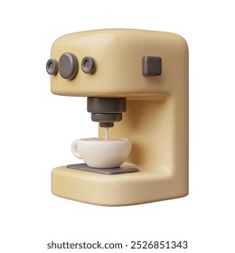 The vector design of a 3D coffee machine preparing fresh coffee on a white background. An indispensable kitchen appliance for baristas and coffee lovers.