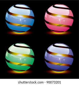 vector design of 3d shiny globes with burning light inside. eps 10