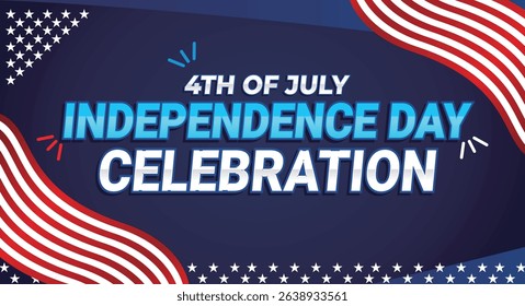 Vector design for 4th of July with waving American flag, stars, and celebration typography. Perfect for patriotic events, flyers, or holiday promotions.