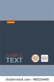 Vector Design Of A4 Flyer, Cover Or Poster Template. Realistic Closeup Light Blue Jeans Decoration