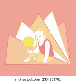 Diseño de vectores sobre un niño que juega a una bola en un fondo abstracto