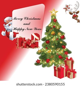 Vector design about Christmas and New Year, including a Christmas tree and gifts