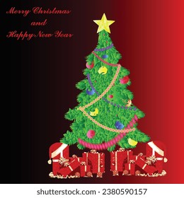 Vector design about Christmas and New Year, including a Christmas tree and gifts