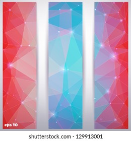 Vector design for abstract banner. Polygons, grid and sparks.