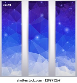 Vector design for abstract banner. Polygons, grid and sparks.