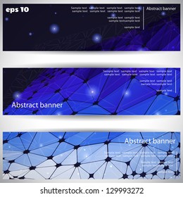 Vector design for abstract banner. Polygons, grid and sparks. Samples of your text.
