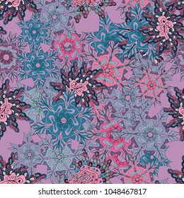 Vector design. Abstract doodles pattern. It can be used on mug prints, baby apparels, wallpaper, wrapping boxes etc. Pattern neutral, blue and pink on colors. Seamless Cute fabric pattern.