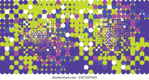 Vector Design Abstract Dot Pixel Geometric in various shape size Graphic Pattern Background with multicolors blue, green, purple, white 