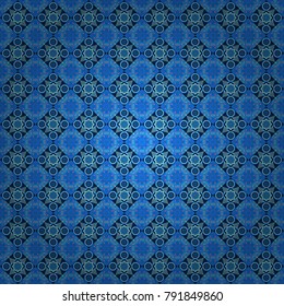 Vector design. Abstract floral ornament in Arabic style. Intersecting curved elegant stylized leaves and scrolls forming in black, violet and blue colors. Vintage abstract floral seamless pattern.