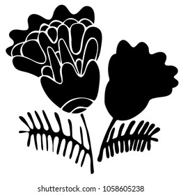Vector design with abstract flowers. 
In black and white style.
Can be used for printing on paper, stickers, badges, bijouterie.