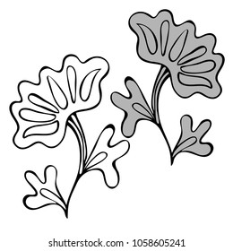Vector design with abstract flowers. 
In black and white style.
Can be used for printing on paper, stickers, badges, bijouterie.