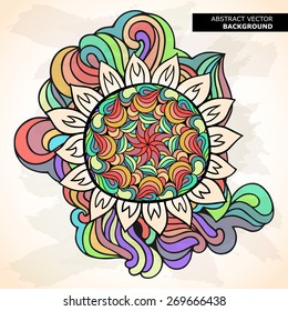 Vector design with abstract hand drawn waves pattern with decorative element. Template design for card. Vector cards design. Invitation. Stylized flower.