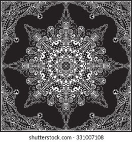 Vector design with abstract hand drawn pattern with decorative element. Template design for card or shawl. Detailed floral scarf design. Design for square pocket, shawl, textile.