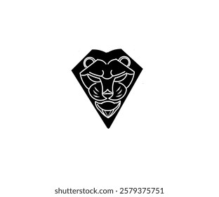 Vector design abstract lion head white color black diamond background