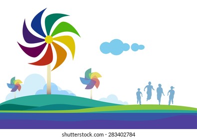 Vector Design Abstract of natural and energy, Nature and freedom life, Good view nature, Turbine and wind energy, quality of Life, think green