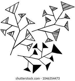 Vector design with abstract plants.Elements isolated on white background. In black and white style. Can be used for printing on paper, stickers, badges, bijouterie, tattoo.