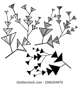 Vector design with abstract plants.Elements isolated on white background. In black and white style. Can be used for printing on paper, stickers, badges, bijouterie, tattoo.