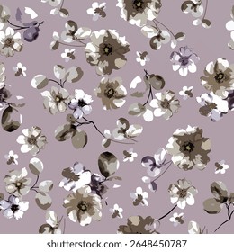 vector design, abstract seamless patterns, medium and small size flowers, for digital print ideas for textiles and background images.