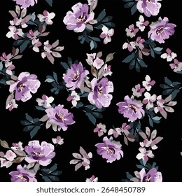 vector design, abstract seamless patterns, medium and small size flowers, for digital print ideas for textiles and background images.