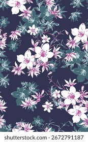 vector design, abstract seamless patterns, medium and small size flowers, for digital print ideas for textiles and background images.
