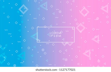 Vector design with abstract small geometric shapes on blue and pink background 