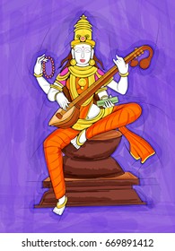 Vector design of Abstract Statue painting of Indian Goddess Saraswati sculpture