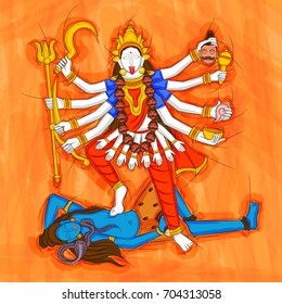 Vector design of Abstract Statue painting of Indian Goddess Kali sculpture 