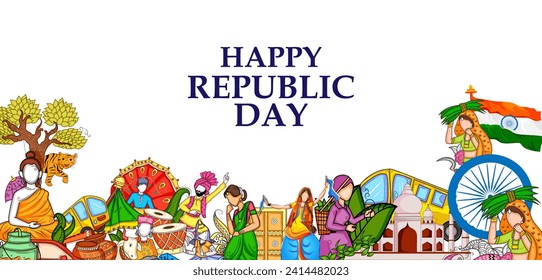 Vector design of abstract tricolor Indian flag background with famous historical monument for 26 January Happy Republic Day of India