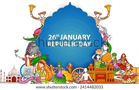 Vector design of abstract tricolor Indian flag background with famous historical monument for 26 January Happy Republic Day of India