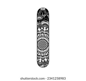 Vector design for adults. Contour black and white Capital English Letter I alphabet background  with ornamental mandala design.