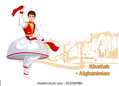 Vector design of Afghani Man performing Khattak dance of Afghanistan