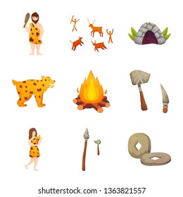 Vector design of age and stone logo. Set of age and primitive stock symbol for web.