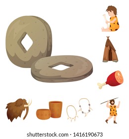 Vector design of age and stone sign. Collection of age and primitive stock symbol for web.